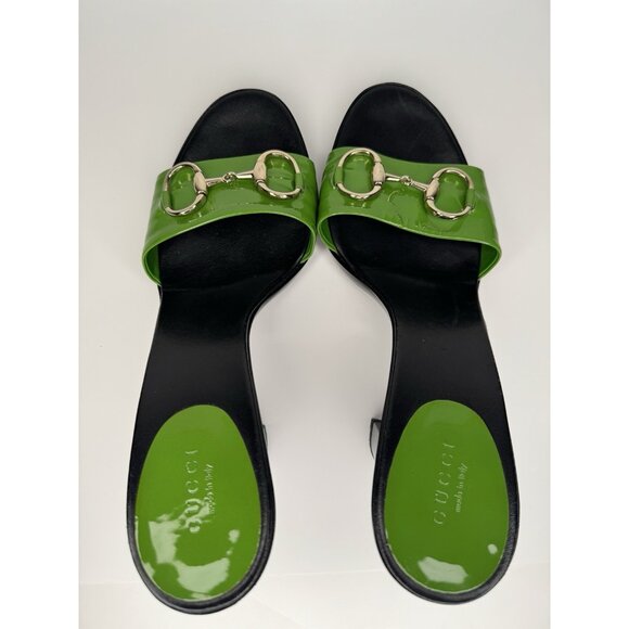 Gucci Horsebit Size 9,5/40 Green Patent Leather Heel Sandal - Picture 9 of 16